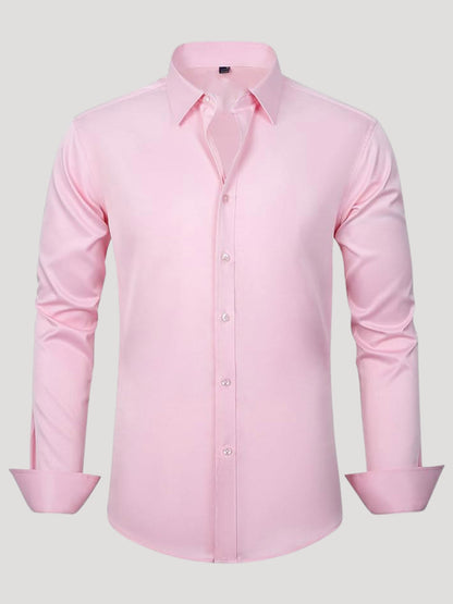 Pink dress shirt on a light gray background