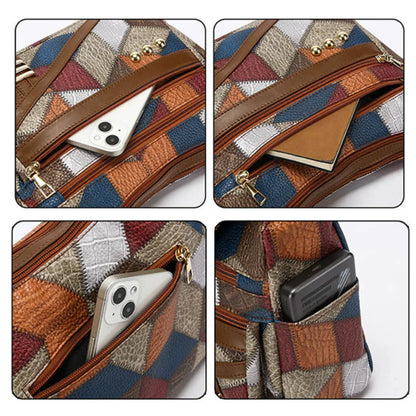 Multicolored patterned bag with phone and wallet compartments