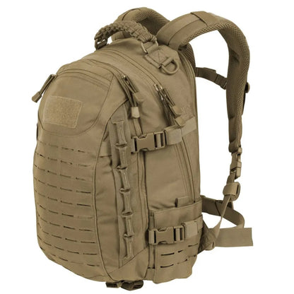 Tan tactical backpack on a white background