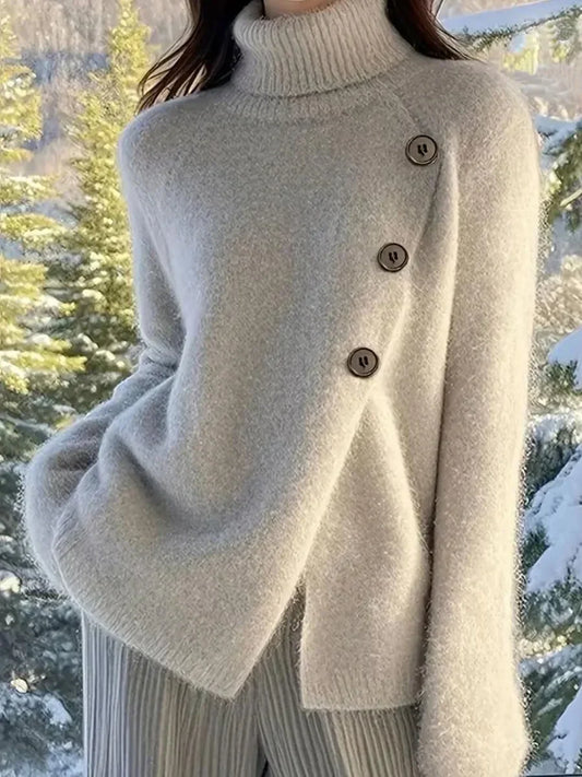 Zimowy Golfowy Sweter z Asymetrycznymi Guzikami (Damski)