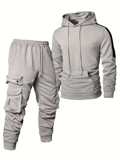 Zimowy Ocieplany Komplet Dresowy z Kapturem i Spodniami Cargo (Męski)