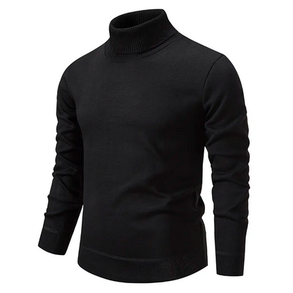 Black turtleneck sweater on a white background
