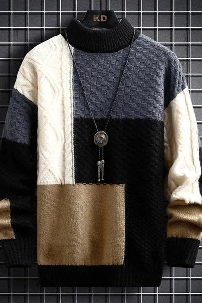 Patchworkowy Zimowy Sweter z Golfem (Męski)