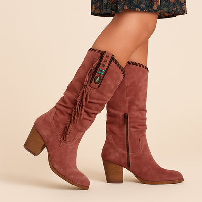 Zimowe Stylowe Kozaki Kowbojki z Cholewką za Łydką (Damskie)