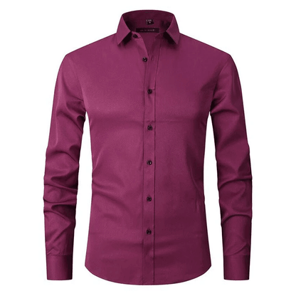 Purple button-up shirt on a white background