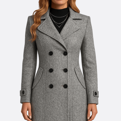 Zimowy Dwurzędowy Elegancki Długi Płaszcz (Damska)