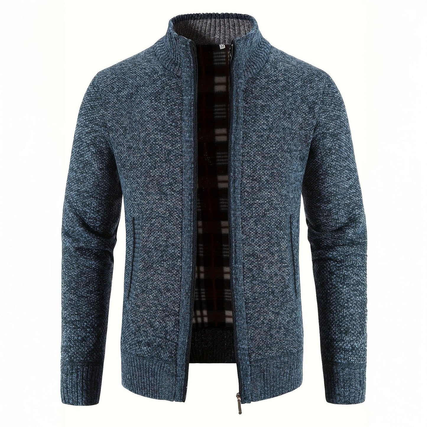 Blue knitted cardigan on a white background