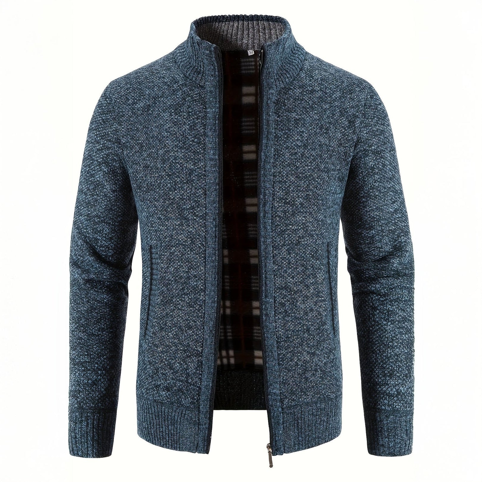 Blue knitted cardigan on a white background