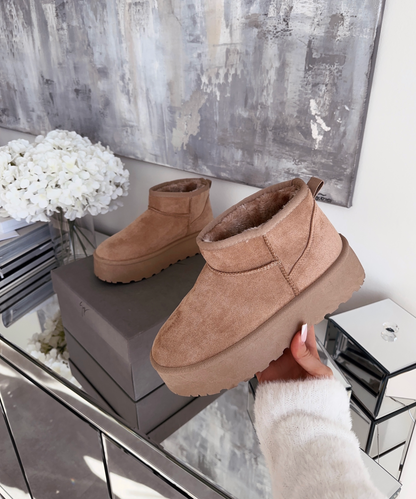 Ciepłe Camelowe Botki Zimowe (Damskie)