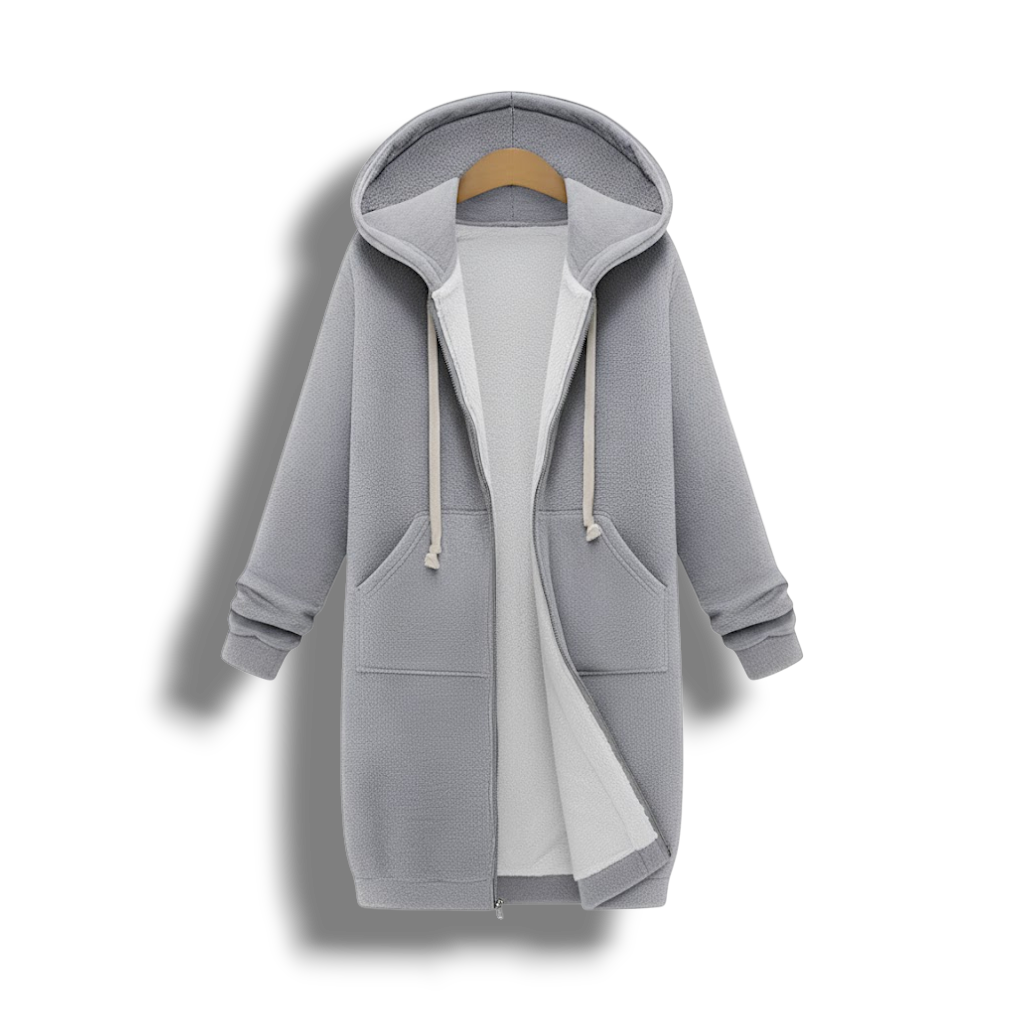 Przytulna Długa Kurtka Zimowa z Kapturem i Kieszeniami (Damska)