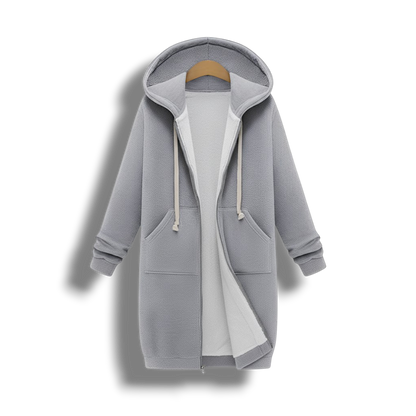 Przytulna Długa Kurtka Zimowa z Kapturem i Kieszeniami (Damska)