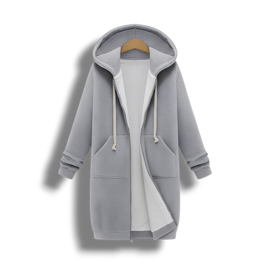 Przytulna Długa Kurtka Zimowa z Kapturem i Kieszeniami (Damska)