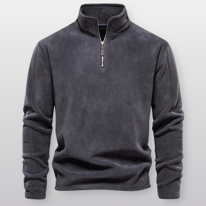 Gray half-zip sweatshirt on a light gray background