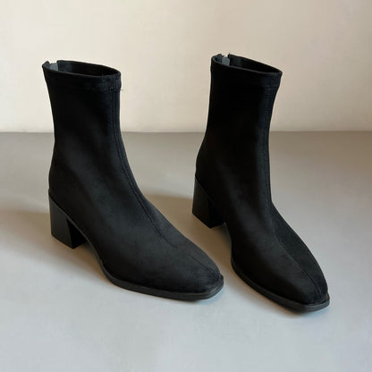 Zamszowe Zimowe Botki z Bocz­nym Zamkiem (Damskie)