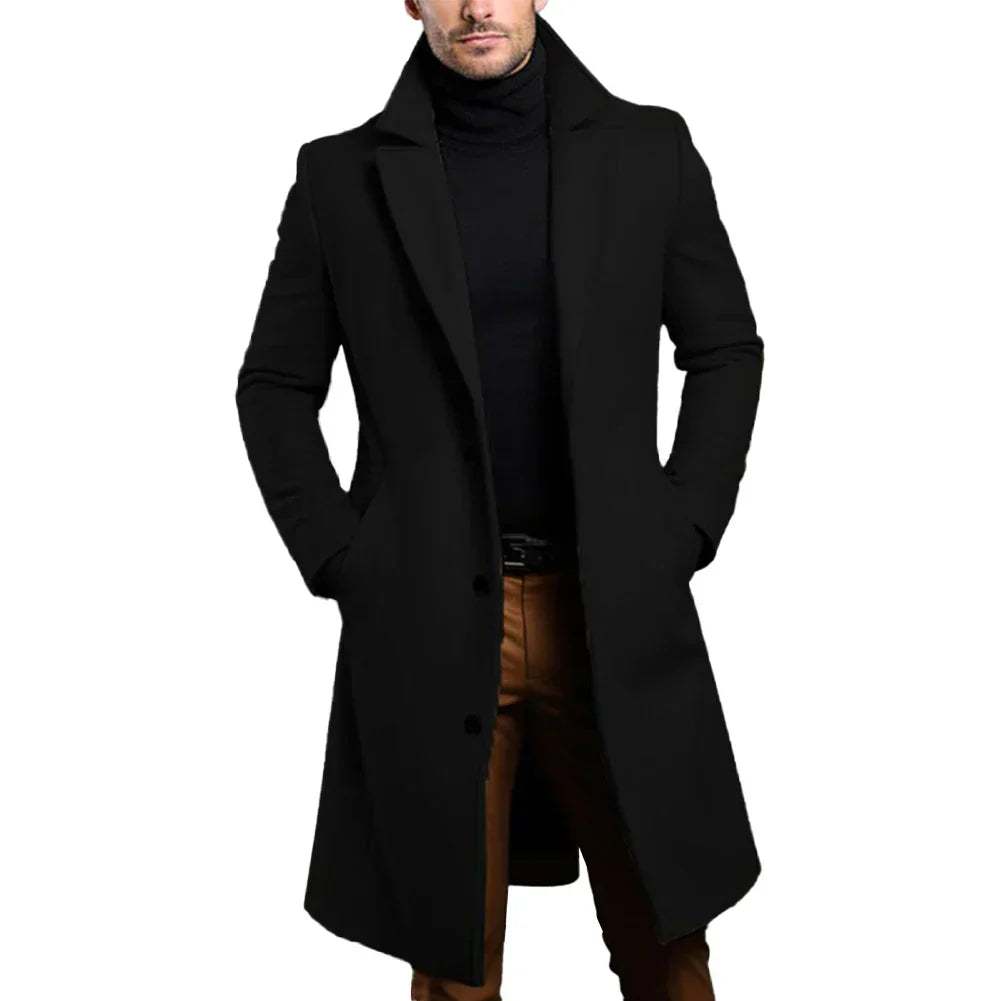 Man wearing a black coat on a white background