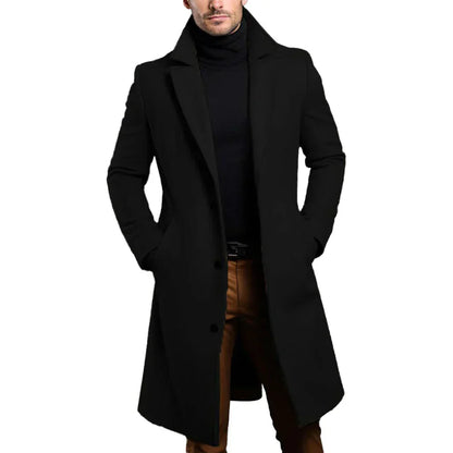 Man wearing a black coat on a white background