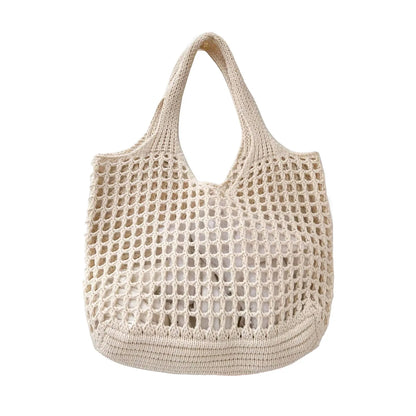 Beige mesh tote bag on a white background