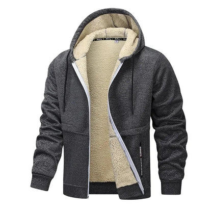 Gray hoodie with beige fleece lining on a white background