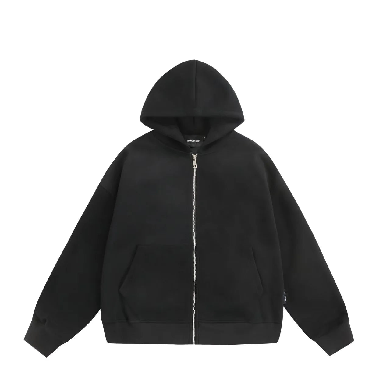 Black hoodie with a zipper on a white background