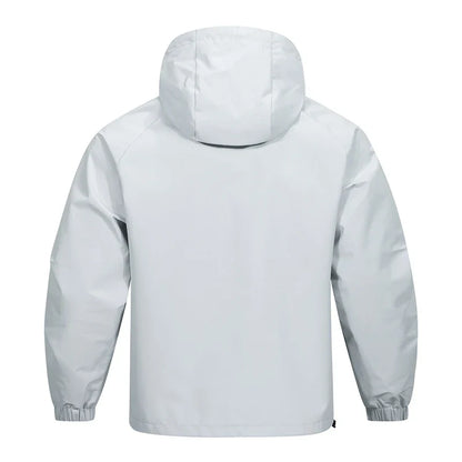 Light gray jacket with a hood on a white background