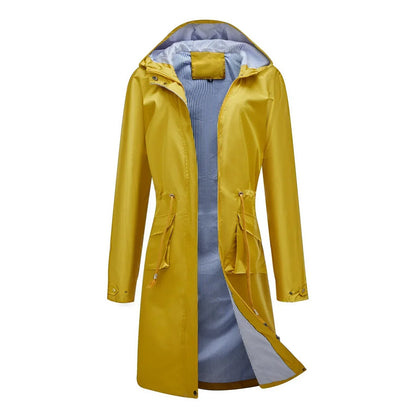 Yellow raincoat with blue lining on a white background