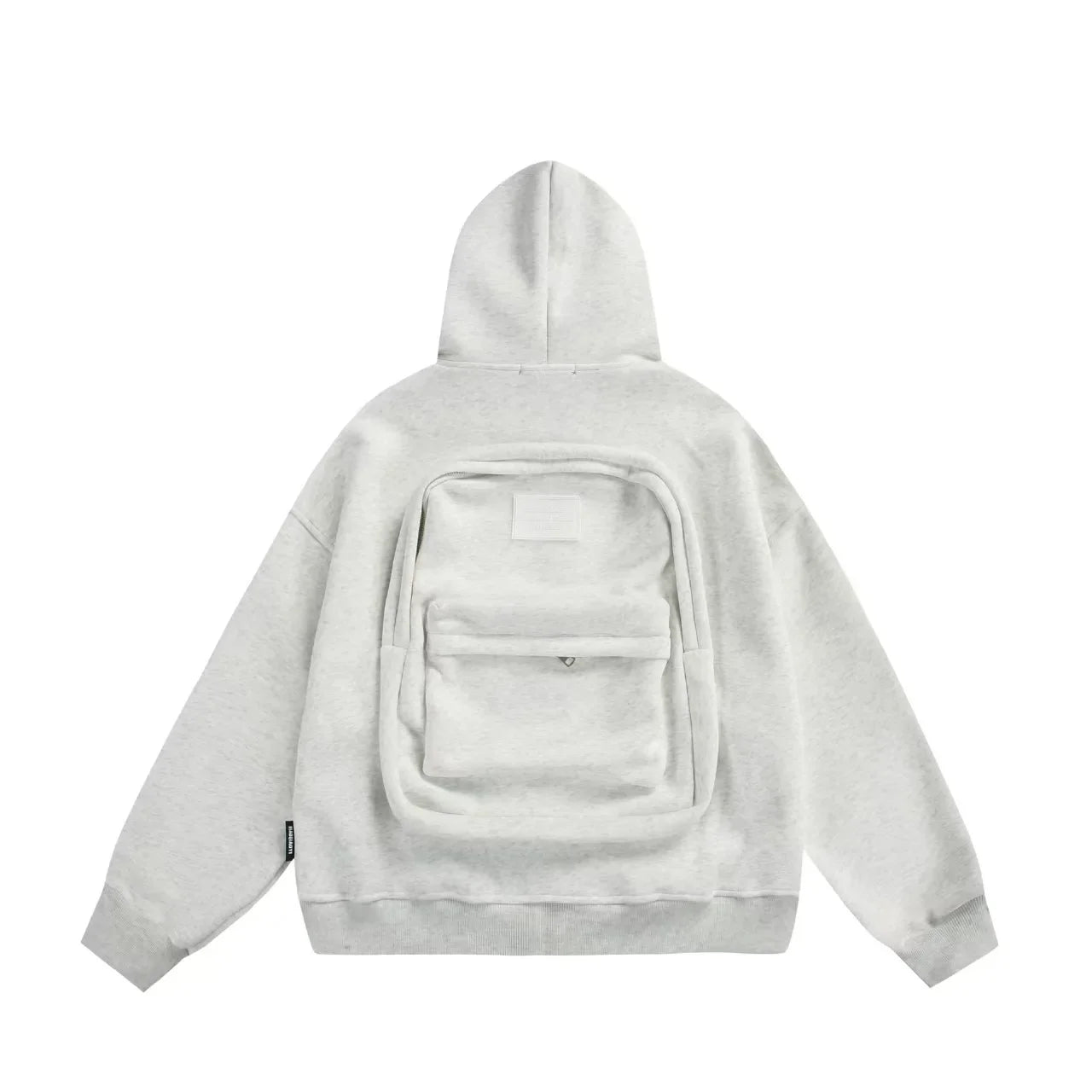 Light gray hoodie with a front pocket on a white background