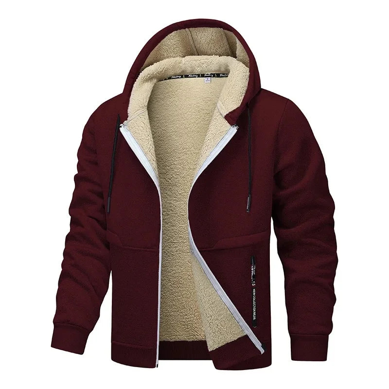 Maroon hoodie with beige fleece lining on a white background