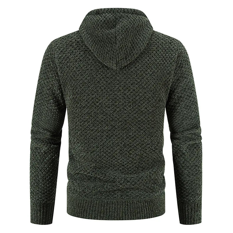 Dark green knitted hoodie on a white background
