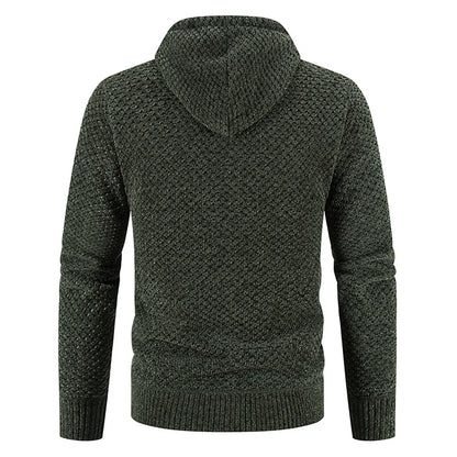 Dark green knitted hoodie on a white background