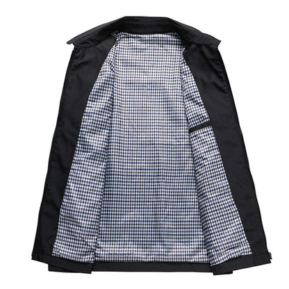 Black jacket with a plaid lining on a white background