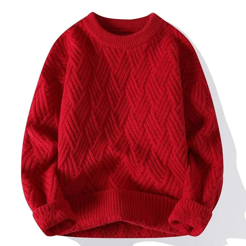 Red knitted sweater on a white background