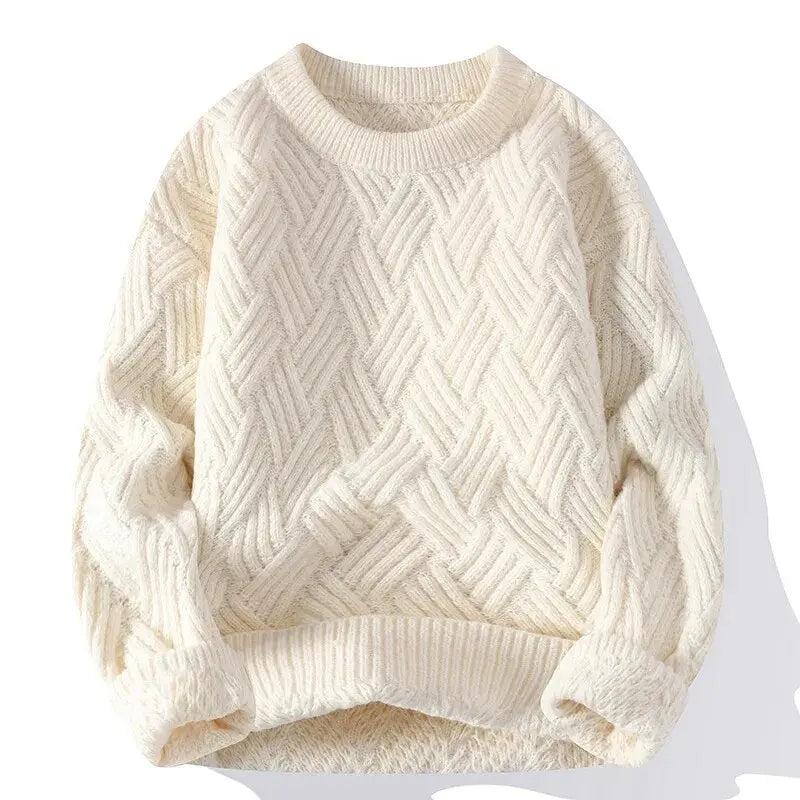 Beige knitted sweater on a white background
