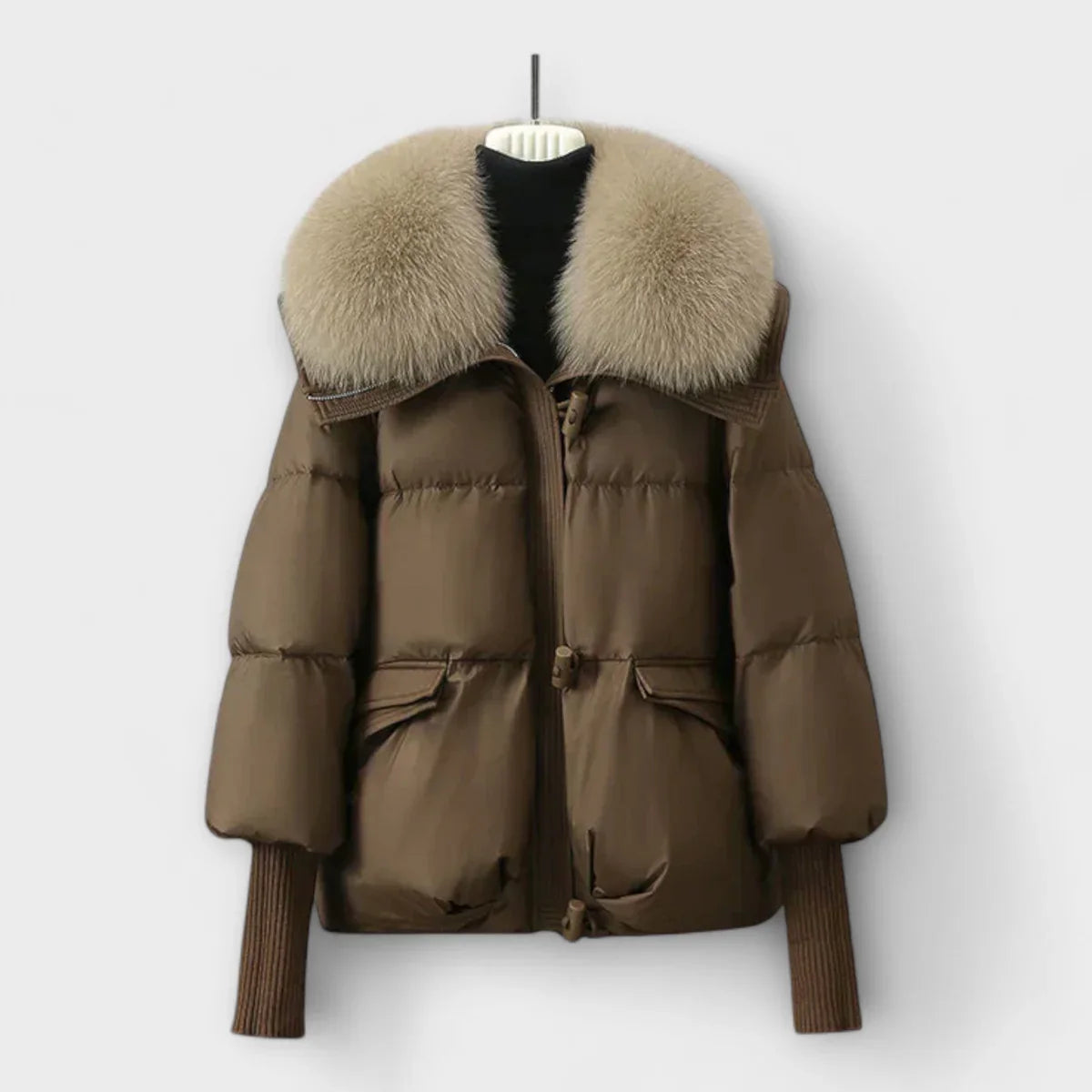 Zimowa Ciepła Pikowana Kurtka z Futerkiem (Damska)