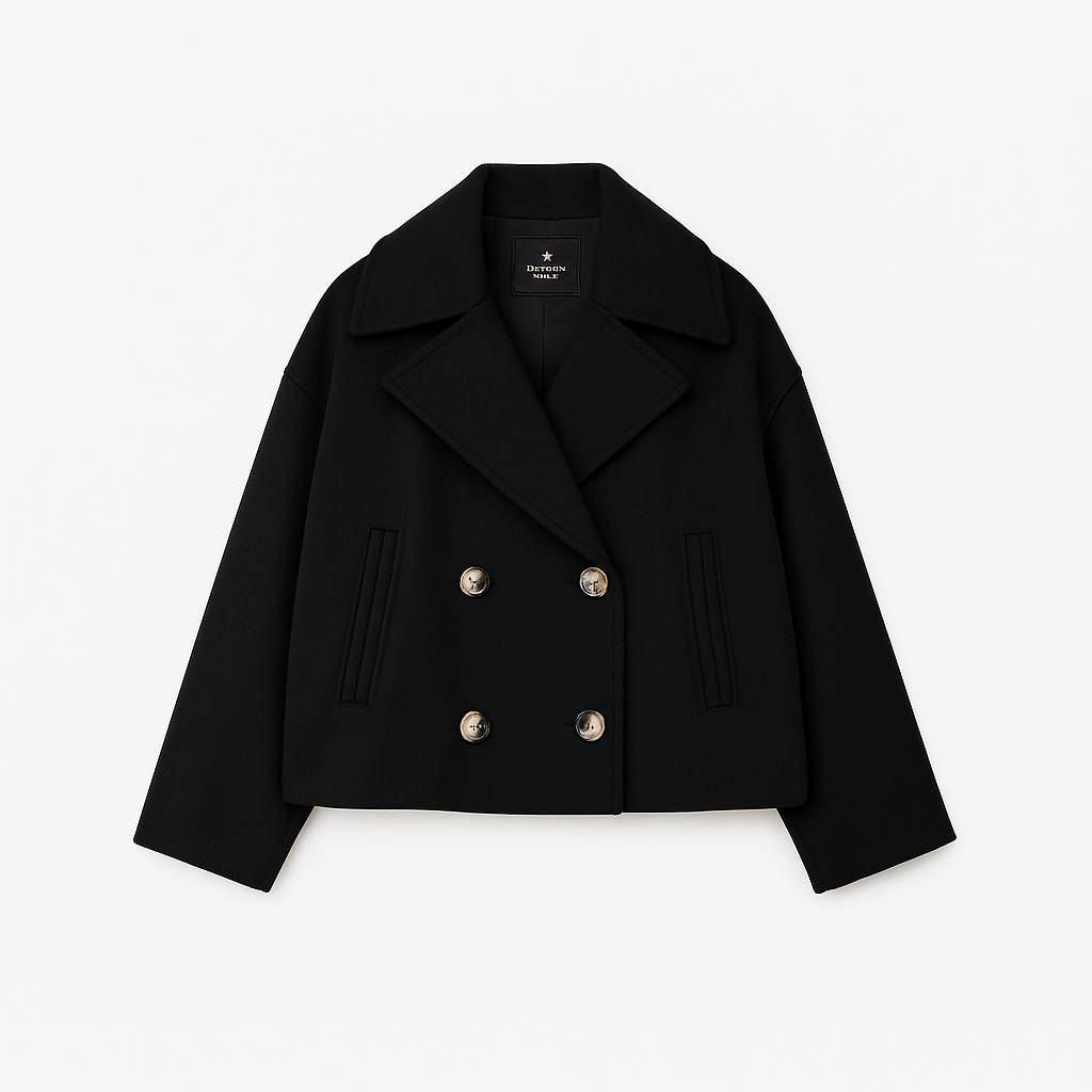 Black jacket with silver buttons on a white background