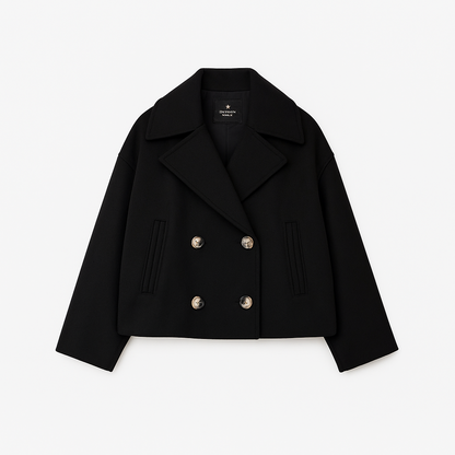 Black jacket with silver buttons on a white background