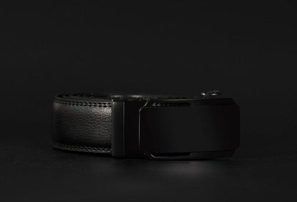 Black leather belt on a dark background