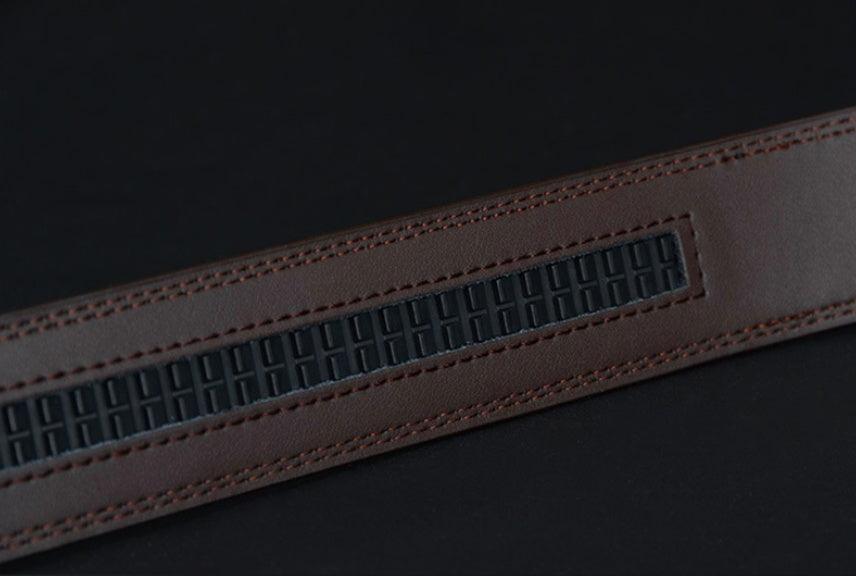Close-up of a leather belt with a dark background