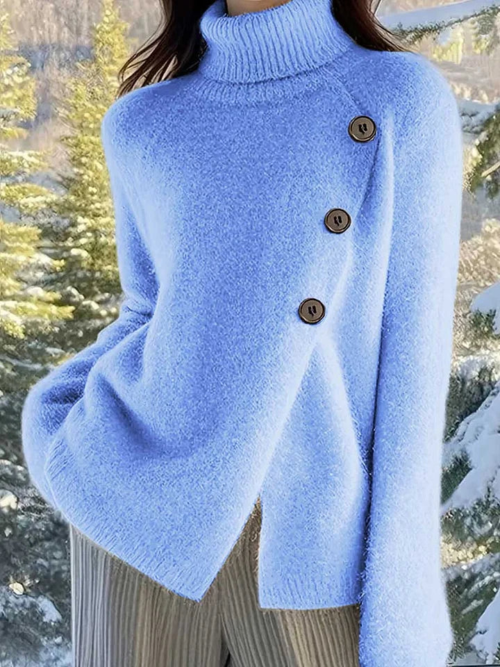 Zimowy Golfowy Sweter z Asymetrycznymi Guzikami (Damski)