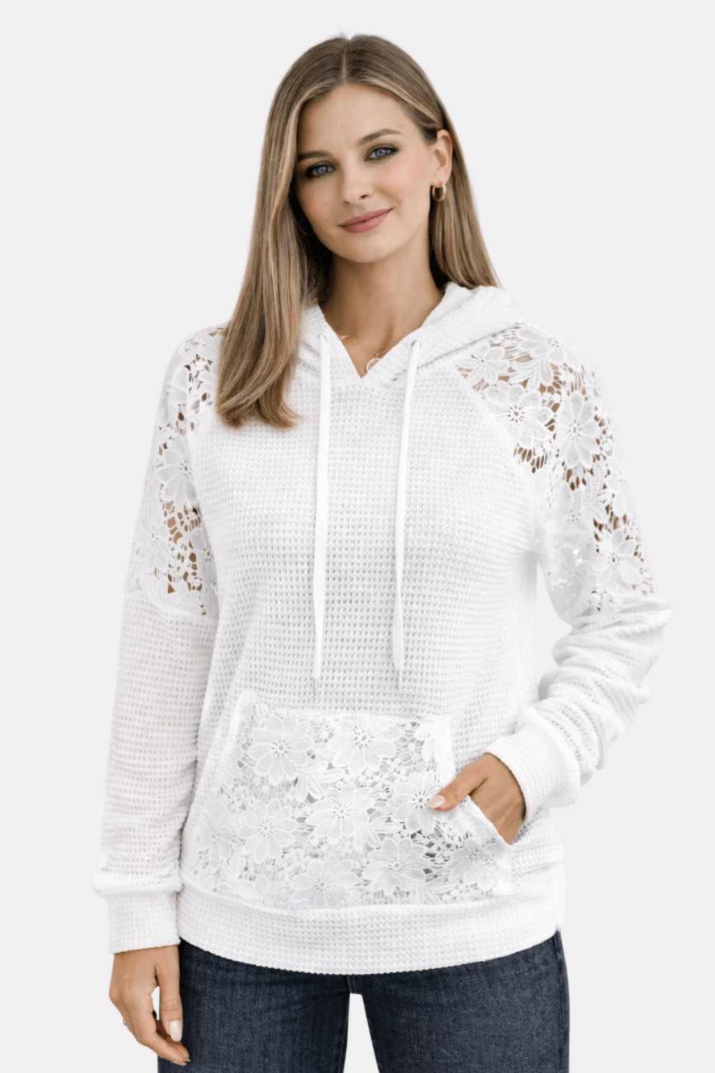 Bluza z Kapturem z Koronkowymi Wstawkami (Damskie)