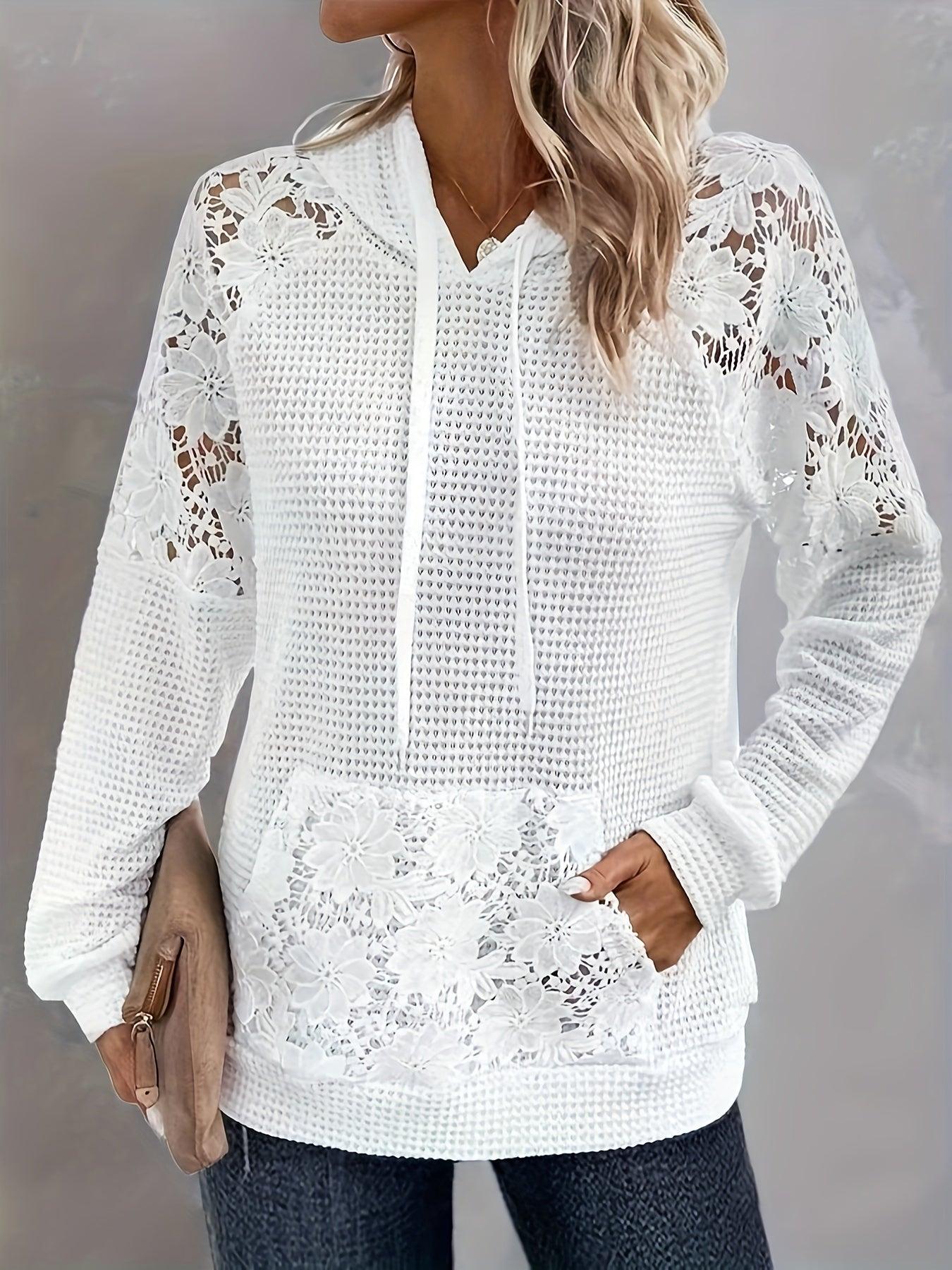 Bluza z Kapturem z Koronkowymi Wstawkami (Damskie)