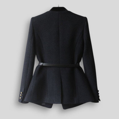 Black textured blazer on a gray background