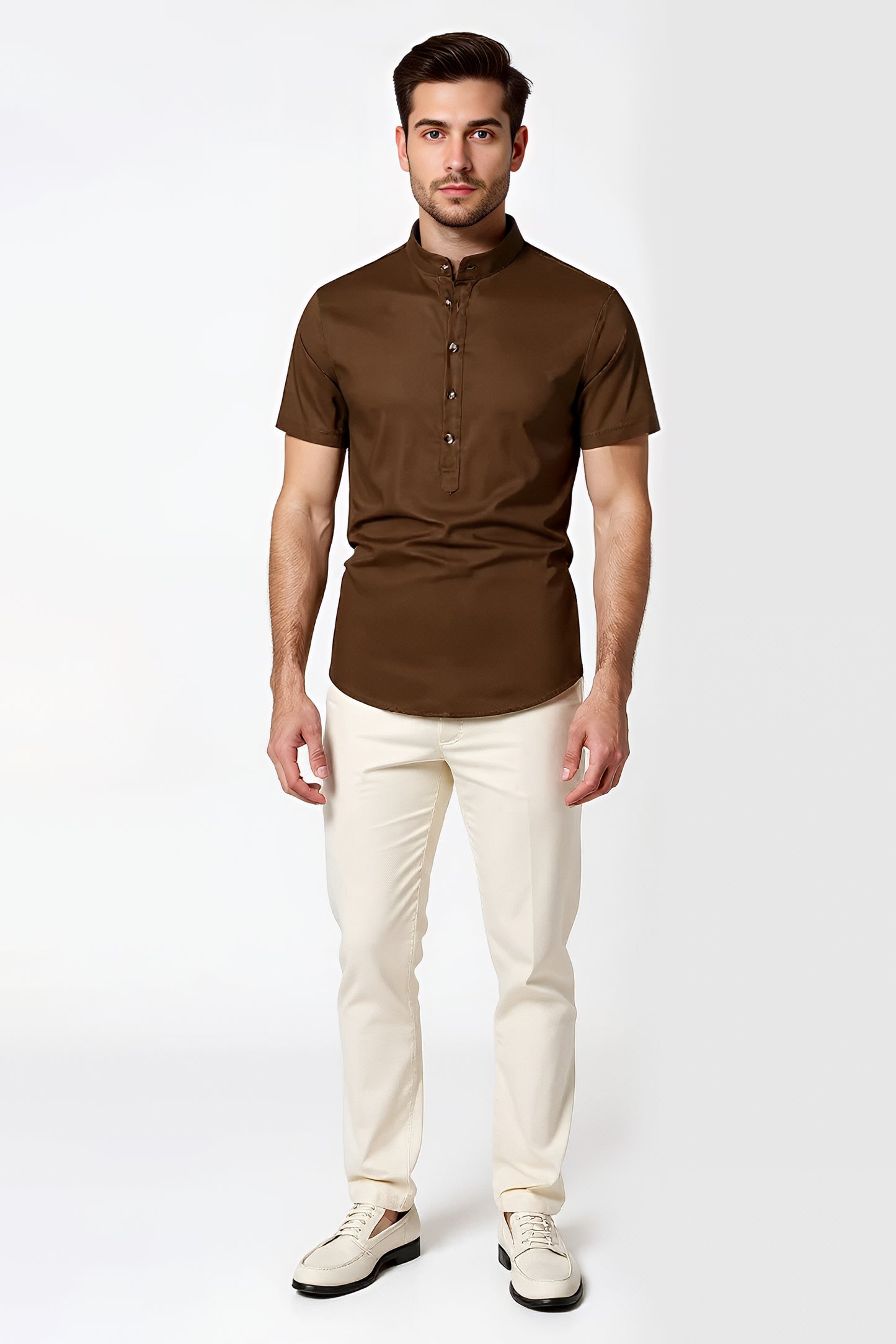Lniana Koszulka Polo | Bruno – Brązowa