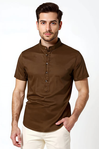 Lniana Koszulka Polo | Bruno – Brązowa