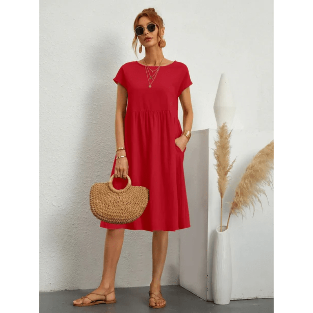Robe midi décontractée de printemps à manches courtes (Femme)