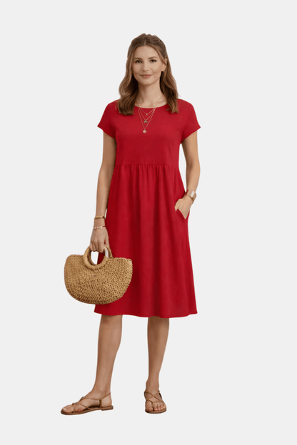 Robe midi décontractée de printemps à manches courtes (Femme)