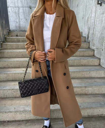 Manteau d'hiver chaud et long à double boutonnage avec ceinture pour femmes