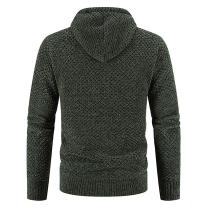 Dark green knitted hoodie on a white background