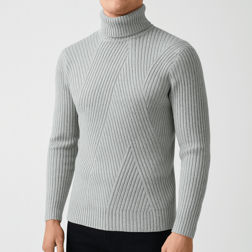 Pull Col Roulé Chaud d'Hiver en Tricot Côtelé (Homme)