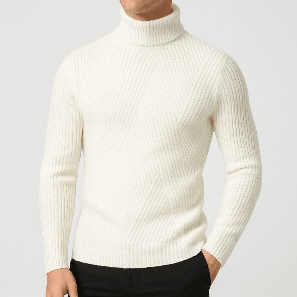 Pull Col Roulé Chaud d'Hiver en Tricot Côtelé (Homme)