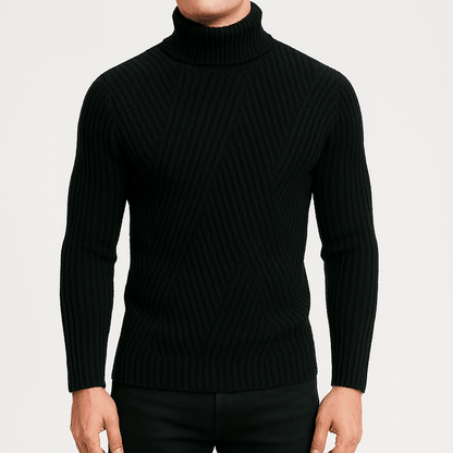Pull Col Roulé Chaud d'Hiver en Tricot Côtelé (Homme)